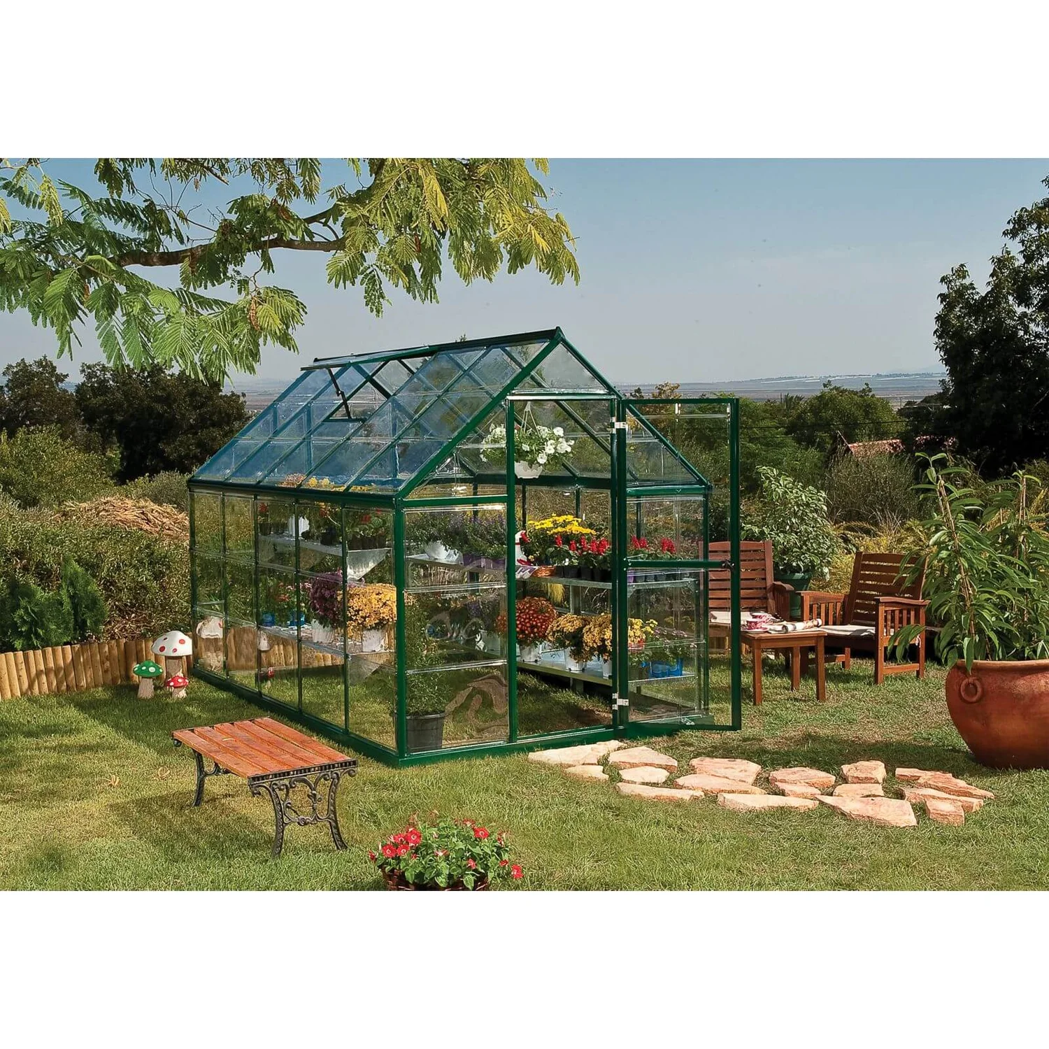 Palram 6 X 10ft Canopia Harmony Greenhouse - Green 2 Palram 6 X 10ft Canopia Harmony Greenhouse - Green - Image 2