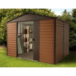 Yardmaster 10x6ft Woodgrain Metal Shed