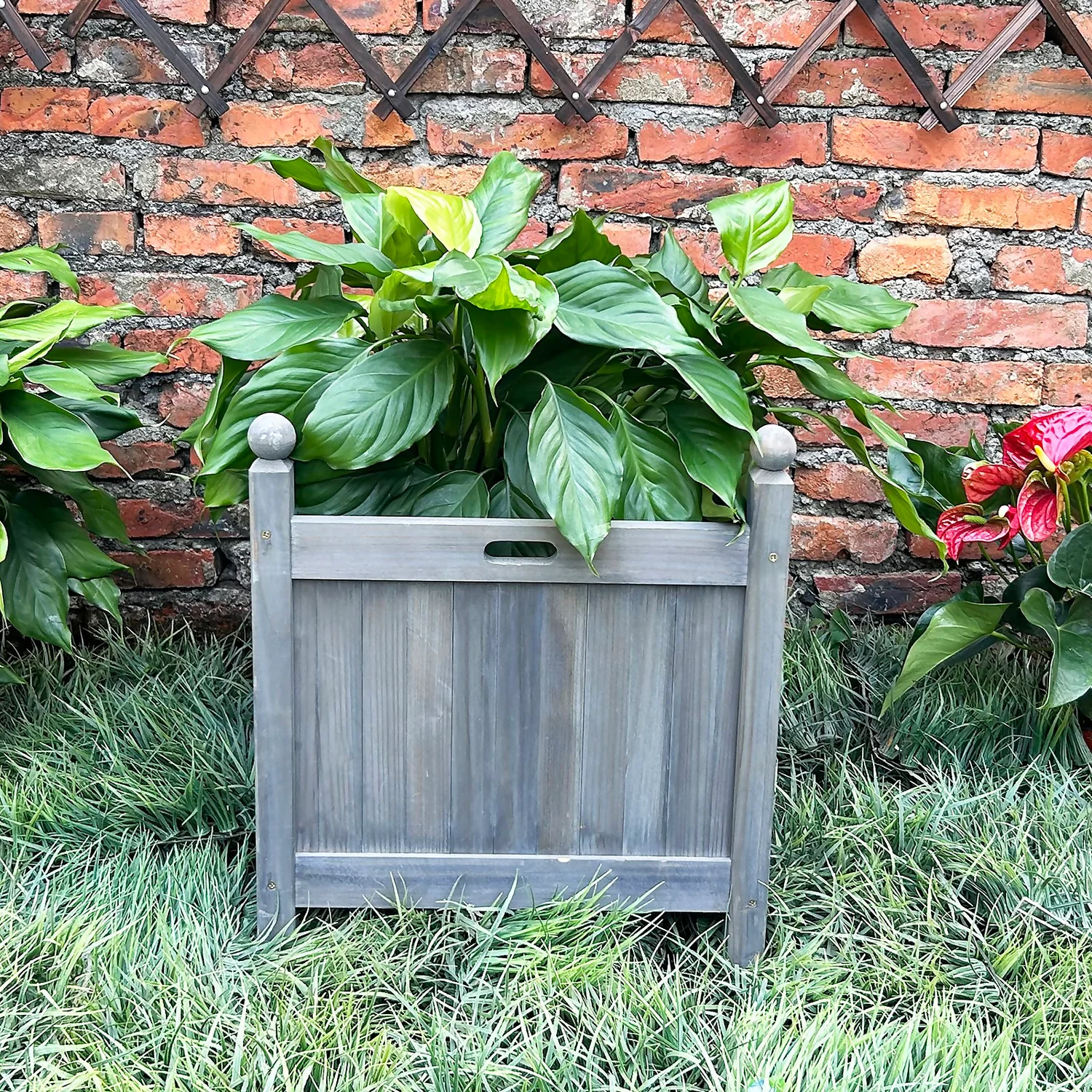 Homebase Large Wooden Planter Grey 2 Homebase Large Wooden Planter Grey - Image 2