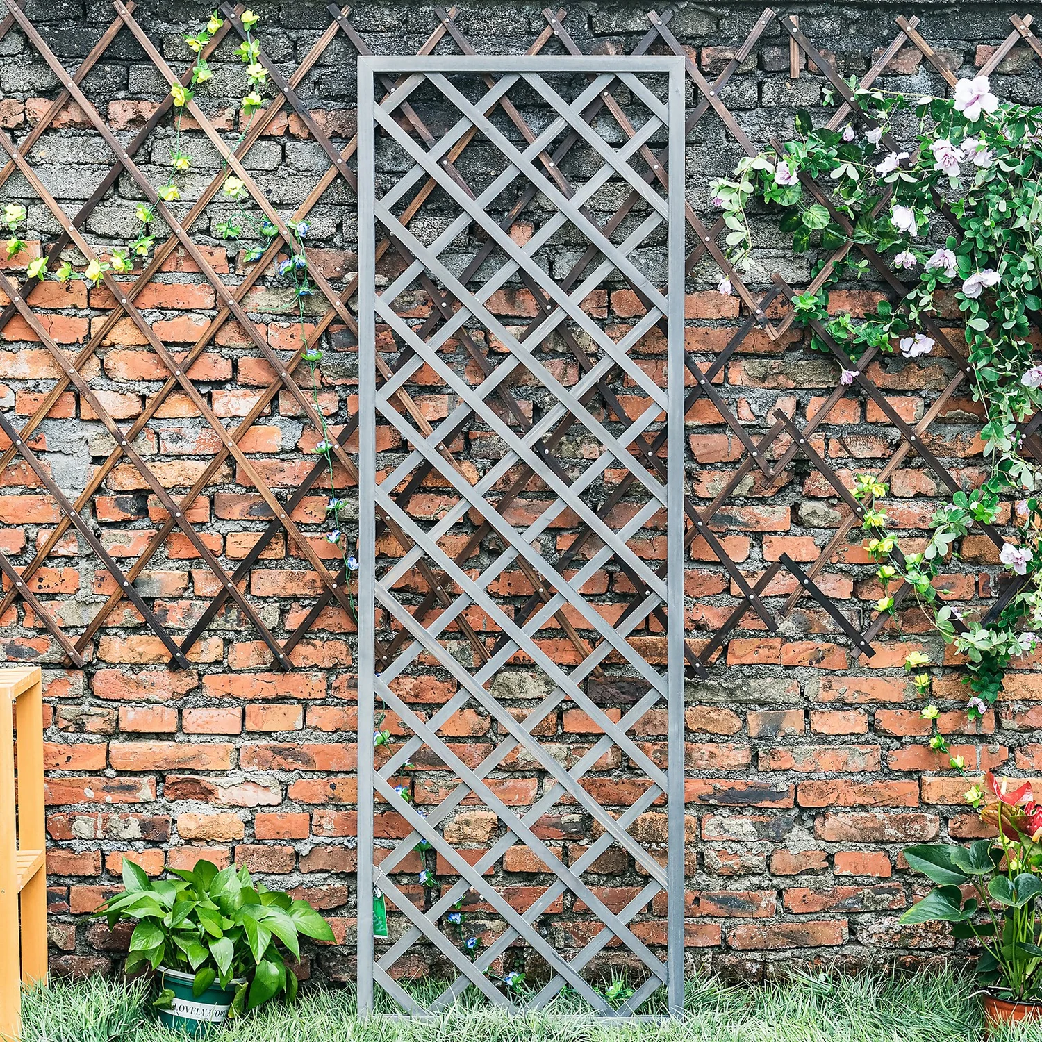 1.8m X 60cm Wooden Trellis Panel - Grey 2 1.8m X 60cm Wooden Trellis Panel - Grey - Image 2