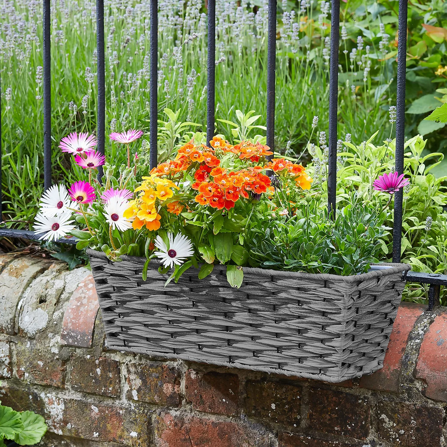 19in Faux Rattan Planter - Slate 2 19in Faux Rattan Planter - Slate - Image 2
