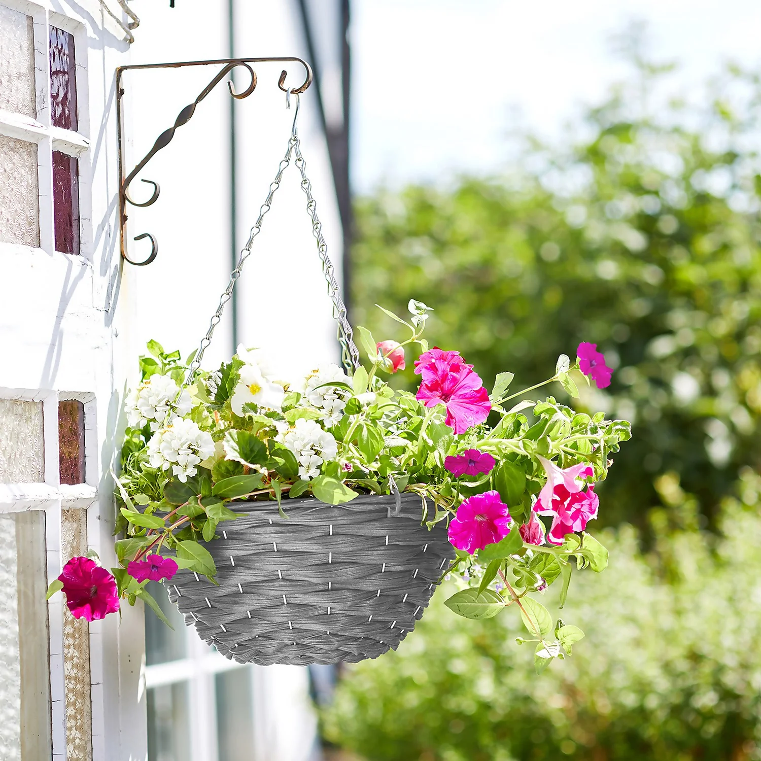 14in Faux Rattan Hanging Basket - Slate 2 14in Faux Rattan Hanging Basket - Slate - Image 2
