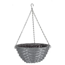 14in Faux Rattan Hanging Basket - Slate