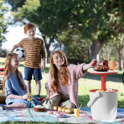 Keter GoBar Outdoor Ice Cooler Table Garden Furniture - Red / White -Westland Garden Deals Store 13412934 5744910901735855