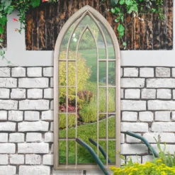 MirrorOutlet Somerley Sunflower Gothic Arch Extra Large Metal Garden Mirror - 190x75cm -Westland Garden Deals Store 13950564 4034987139679258
