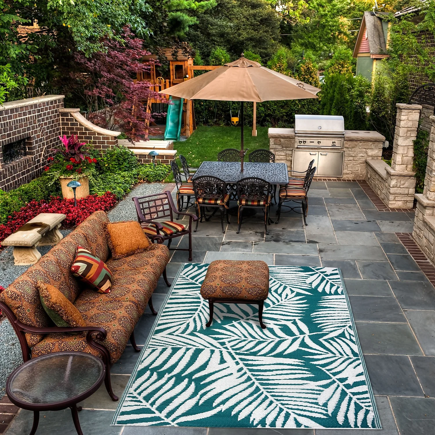 Homebase Outdoor Rug - Teal 160x230cm 3 Homebase Outdoor Rug - Teal 160x230cm - Image 3