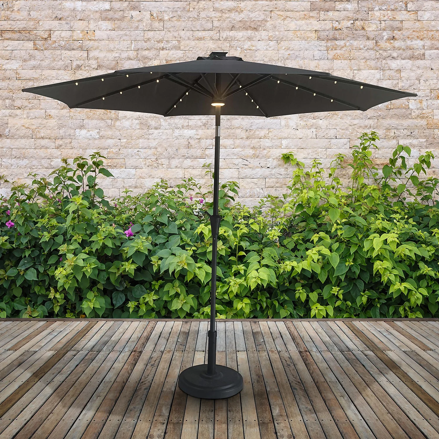 Parasol With Solar Lights 2.7m - Dark Grey 1 Parasol With Solar Lights 2.7m - Dark Grey
