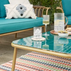 Omari Metal Garden Sofa Set - Teal & Gold -Westland Garden Deals Store 14005703 1365022638067828